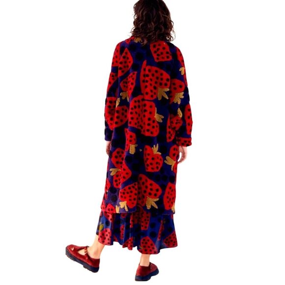 Farm Rio $245 Heart Berry Maxi Fleece Cardigan NWT Size Large - Picture 3 of 8